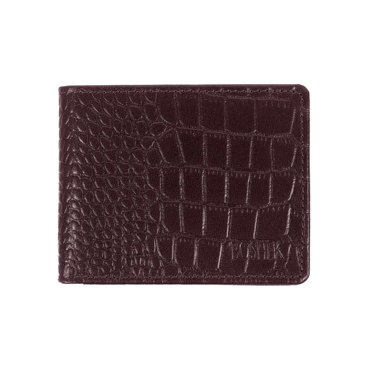 BOSHEK Brown Croco Effect Stylish Slim Geniune Leather Mens Wallet BW30