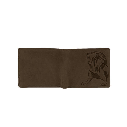 OMAX Brown Lion Embossed Design Genuine Leather Mens Wallet with Free Rakhi for Brother RBFW253