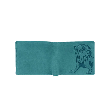 OMAX Aqua Blue Lion Embossed Design Genuine Leather Mens Wallet with Free Rakhi for Brother RBFW253