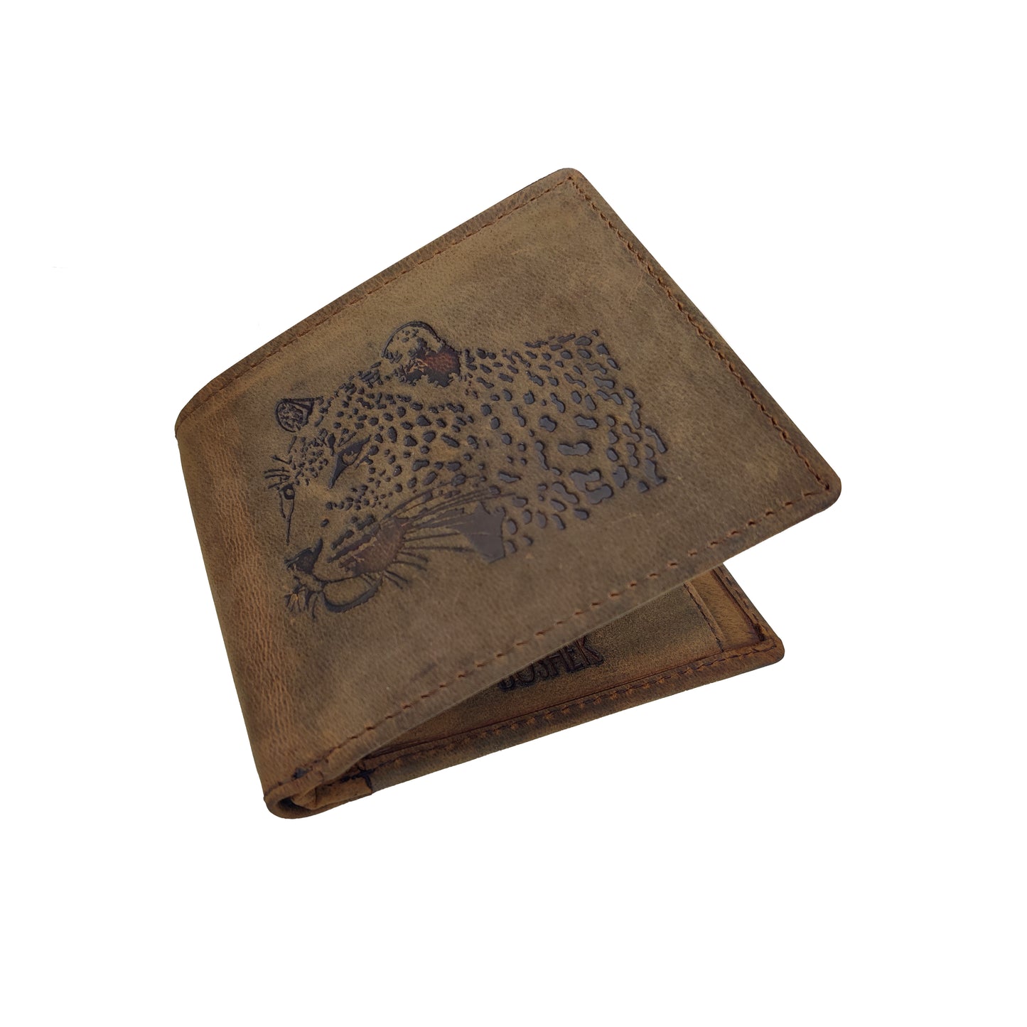 OMAX Brown Leopard Embossed Design Genuine Leather Mens Wallet with Free Rakhi for Brother RBFW253