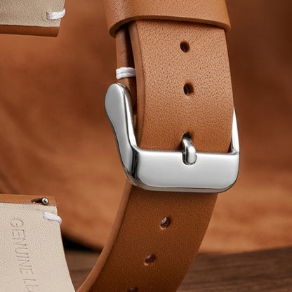 Boshek Tan Genuine Leather Watch Strap – Silver Buckle, Quick-Release|FS325