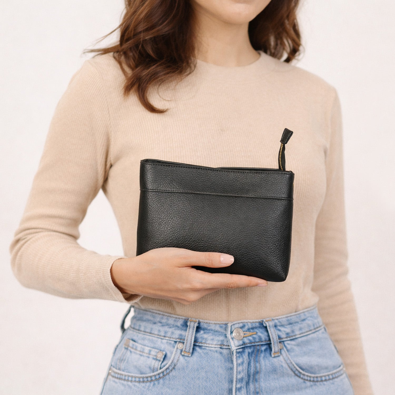 Black Handbag for Women with Matching Pouch – OMAX OMB-403 PU Leather Tote Bag - back view