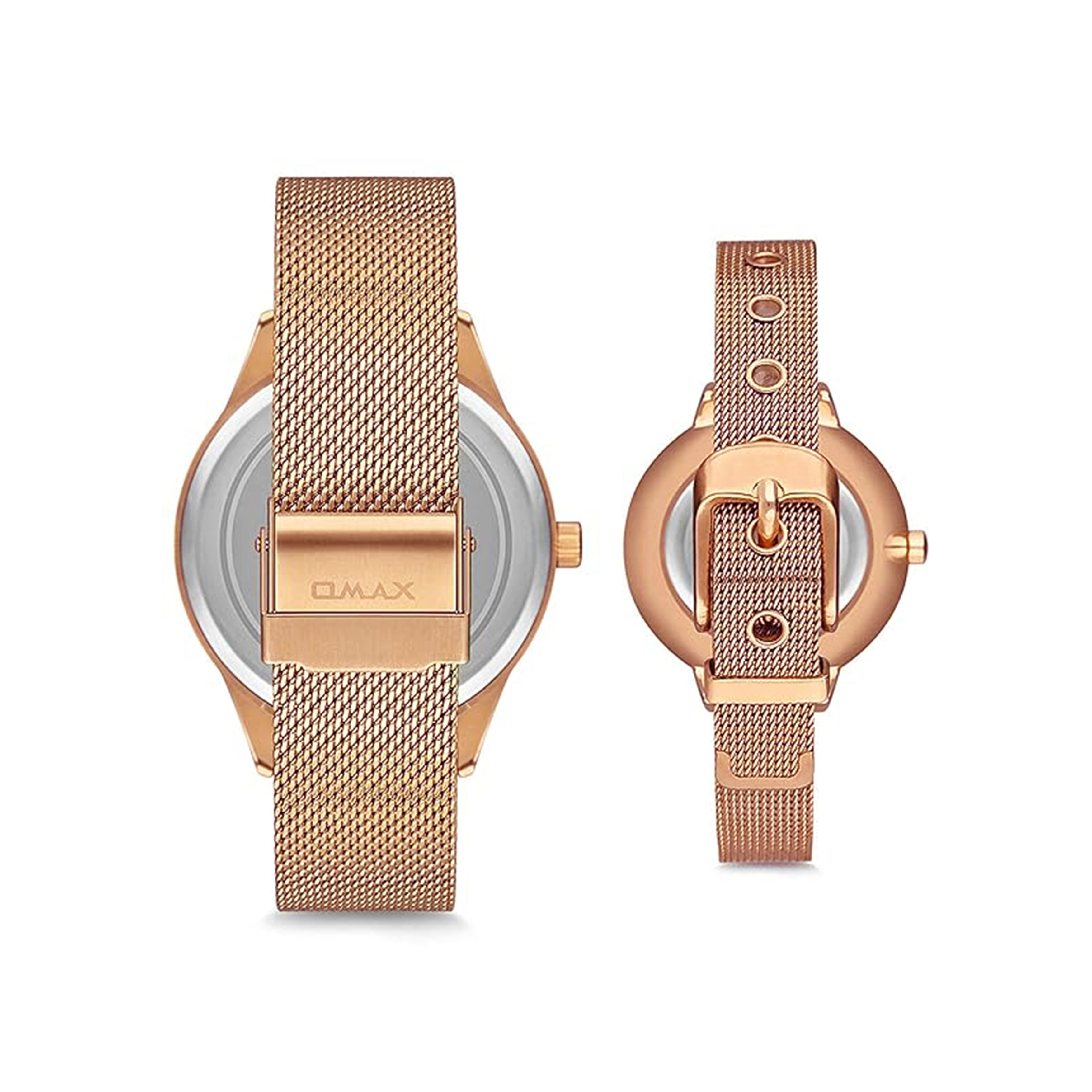 Buy Omax Analog White Dial with Rose Gold Steel Mesh Strap Couple Watches Set FASHOM