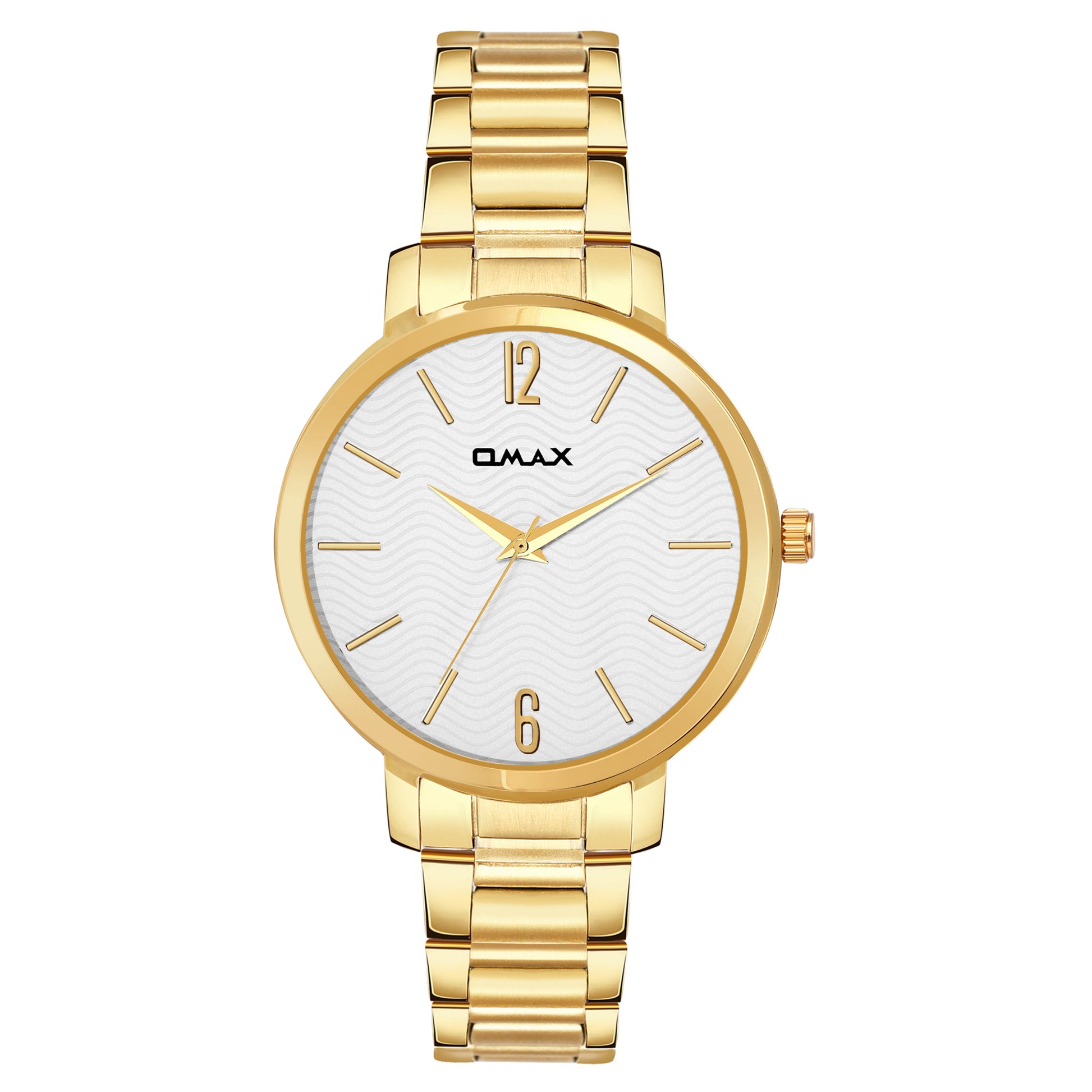 Omax White Dial Golden Stainless Steel Case and Strap Watch for Women