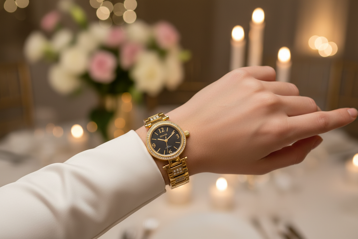 Omax Women's Black Dial Golden Stainless Steel Watch – Elegant, Quartz | LS284