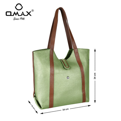 Omax Olive Full Grain Genuine Leather Tote Shoulder Bag for Women FL19