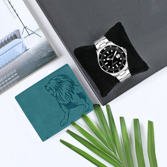 Omax Father’s Day Gift Combo – Genuine Leather Men’s Wallet & Elegant Wrist Watch BCCOM11