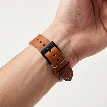 Omax Tan Genuine Leather Watch Strap – Black Buckle, Handcrafted V-Stitch, Quick-Release | FS328
