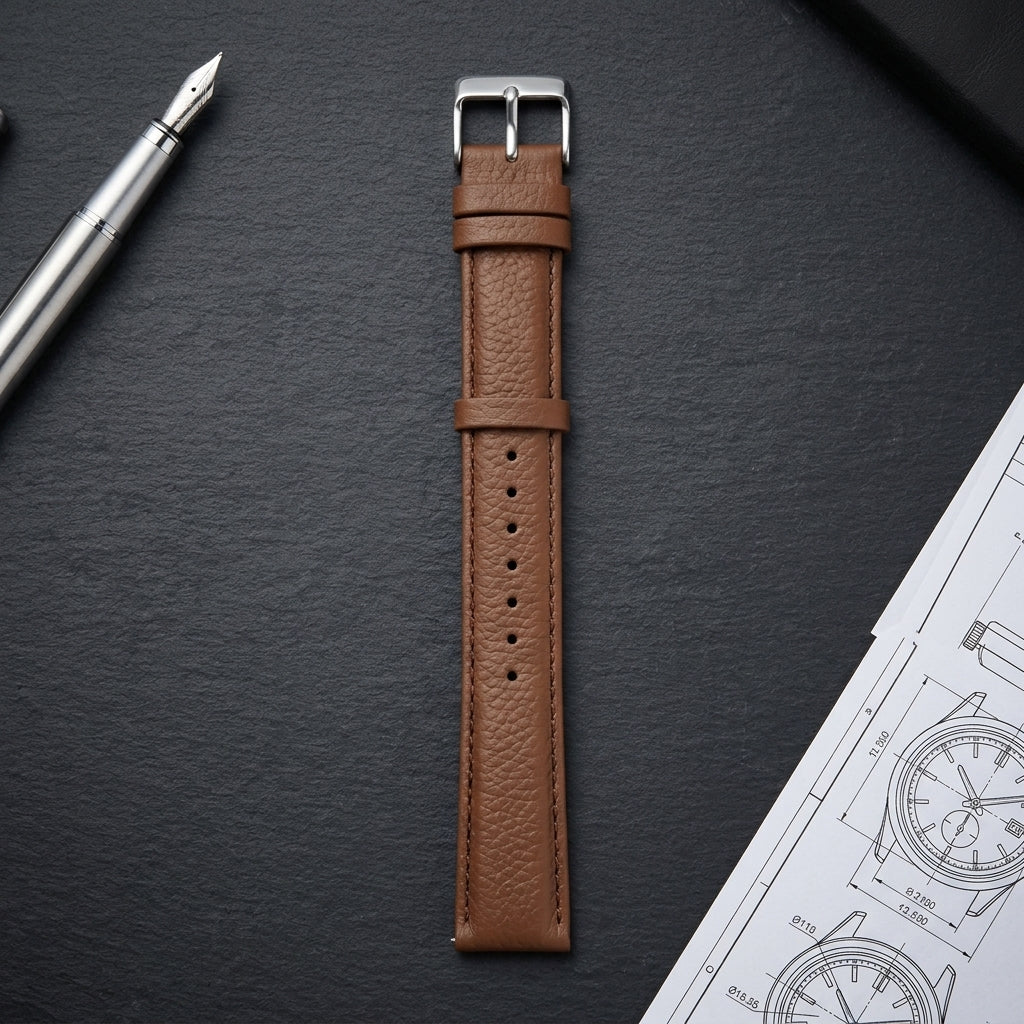 Omax Boshek Tan Genuine Leather Watch Strap – 22mm, One-Tone Finish, Silver Buckle | FS373