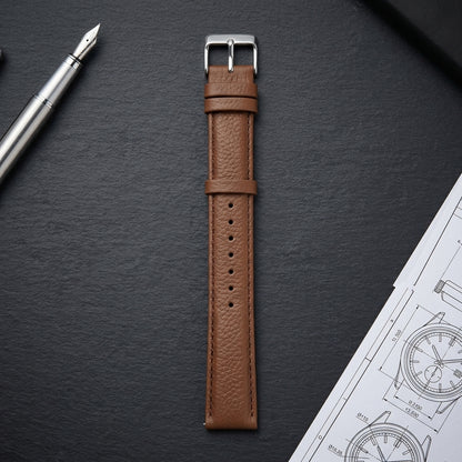Omax Boshek Tan Genuine Leather Watch Strap – 22mm, One-Tone Finish, Silver Buckle | FS373