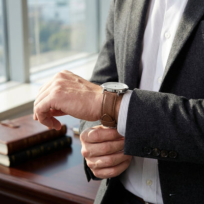 Omax Boshek Tan Genuine Leather Watch Strap – 22mm, One-Tone Finish, Silver Buckle | FS373