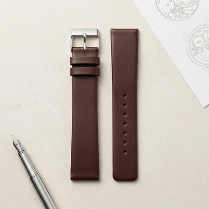 Omax Brown Genuine Leather Watch Strap – 20mm, Stainless Steel Buckle, Quick-Release | FS370
