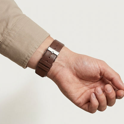 Omax Brown Genuine Leather Watch Strap – 20mm, Stainless Steel Buckle, Quick-Release | FS370