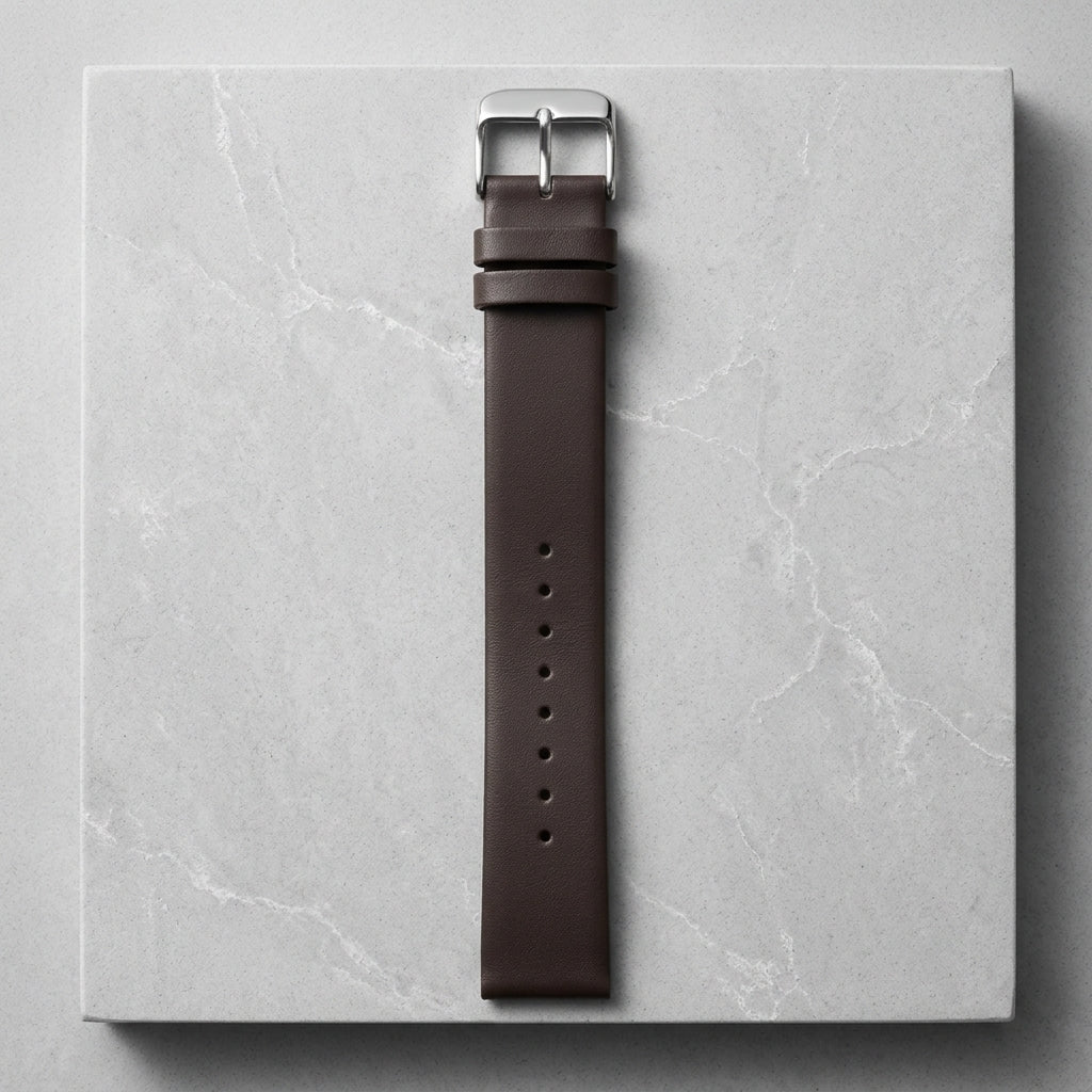 Omax Dark Brown Genuine Leather Watch Strap – 20mm, Stainless Steel Buckle, Quick-Release | FS370