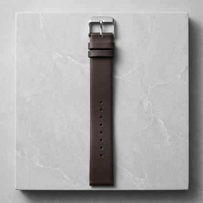 Omax Dark Brown Genuine Leather Watch Strap – 20mm, Stainless Steel Buckle, Quick-Release | FS370