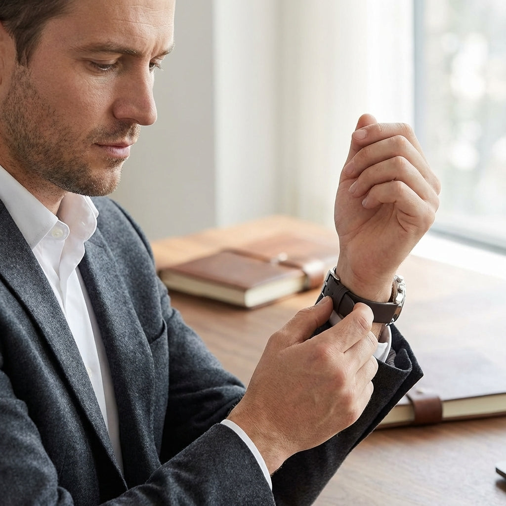 Omax Dark Brown Genuine Leather Watch Strap – 20mm, Stainless Steel Buckle, Quick-Release | FS370