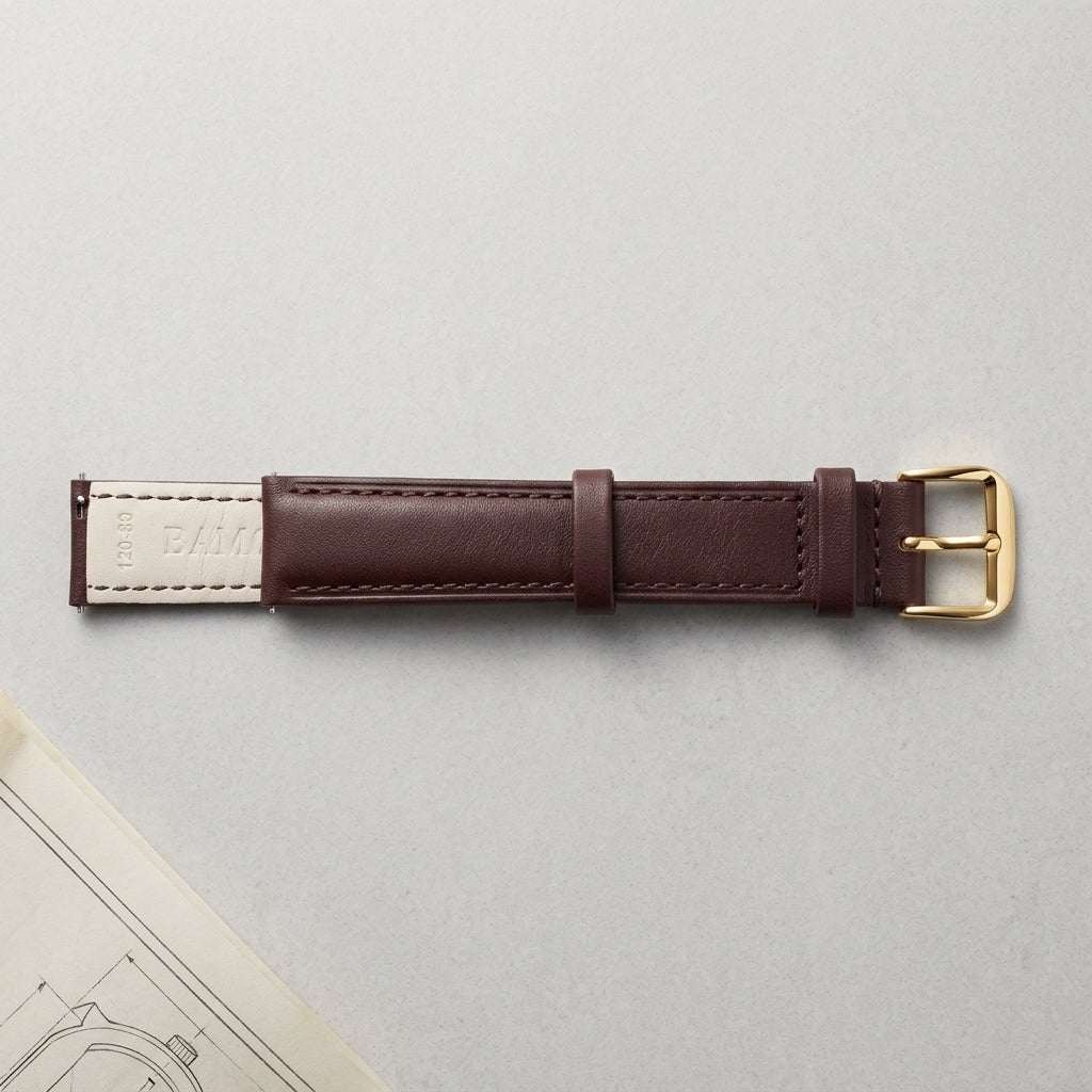 Omax Brown Genuine Leather Watch Strap – Golden Buckle, Semi-Padded, Quick-Release | FS306