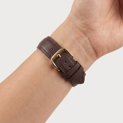 Omax Brown Genuine Leather Watch Strap – Golden Buckle, Semi-Padded, Quick-Release | FS306