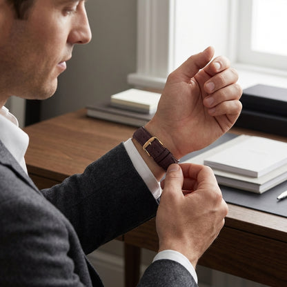 Omax Brown Genuine Leather Watch Strap – Golden Buckle, Semi-Padded, Quick-Release | FS306
