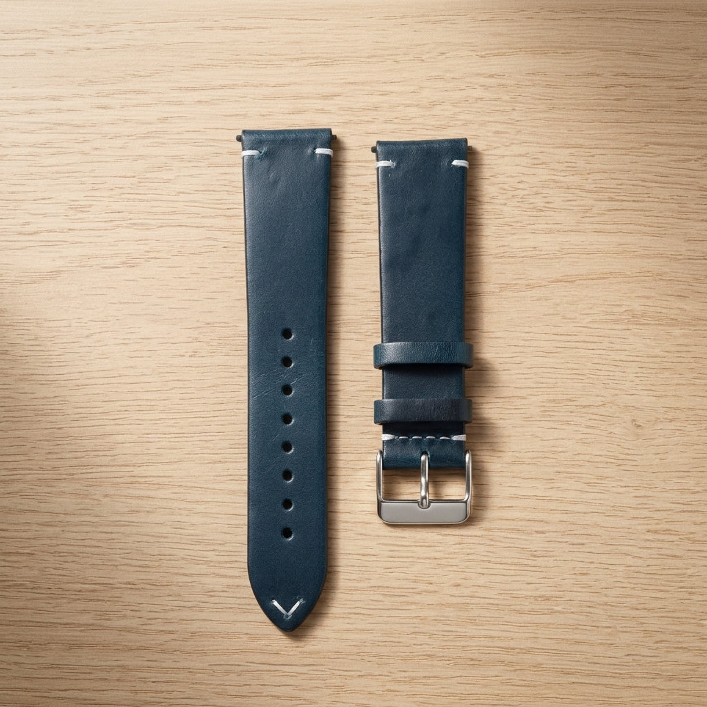 Omax Green Pull-Up Genuine Leather Watch Strap – Silver Buckle, Quick-Release | FS413