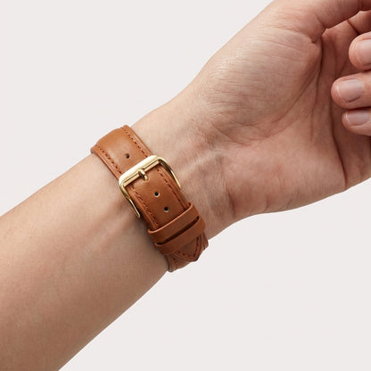 Omax Tan Genuine Leather Watch Strap – Golden Buckle, Semi-Padded, Quick-Release | FS306