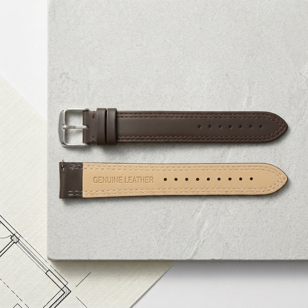 Omax dark brown 22mm Solid Genuine Leather Watch Strap-Double Stitch for Quick Release and Self Changeable FS347
