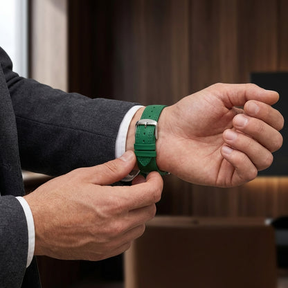 Omax 22mm Green Solid Genuine Leather Watch Strap-Double Stitch for Quick Release and Self Changeable FS347