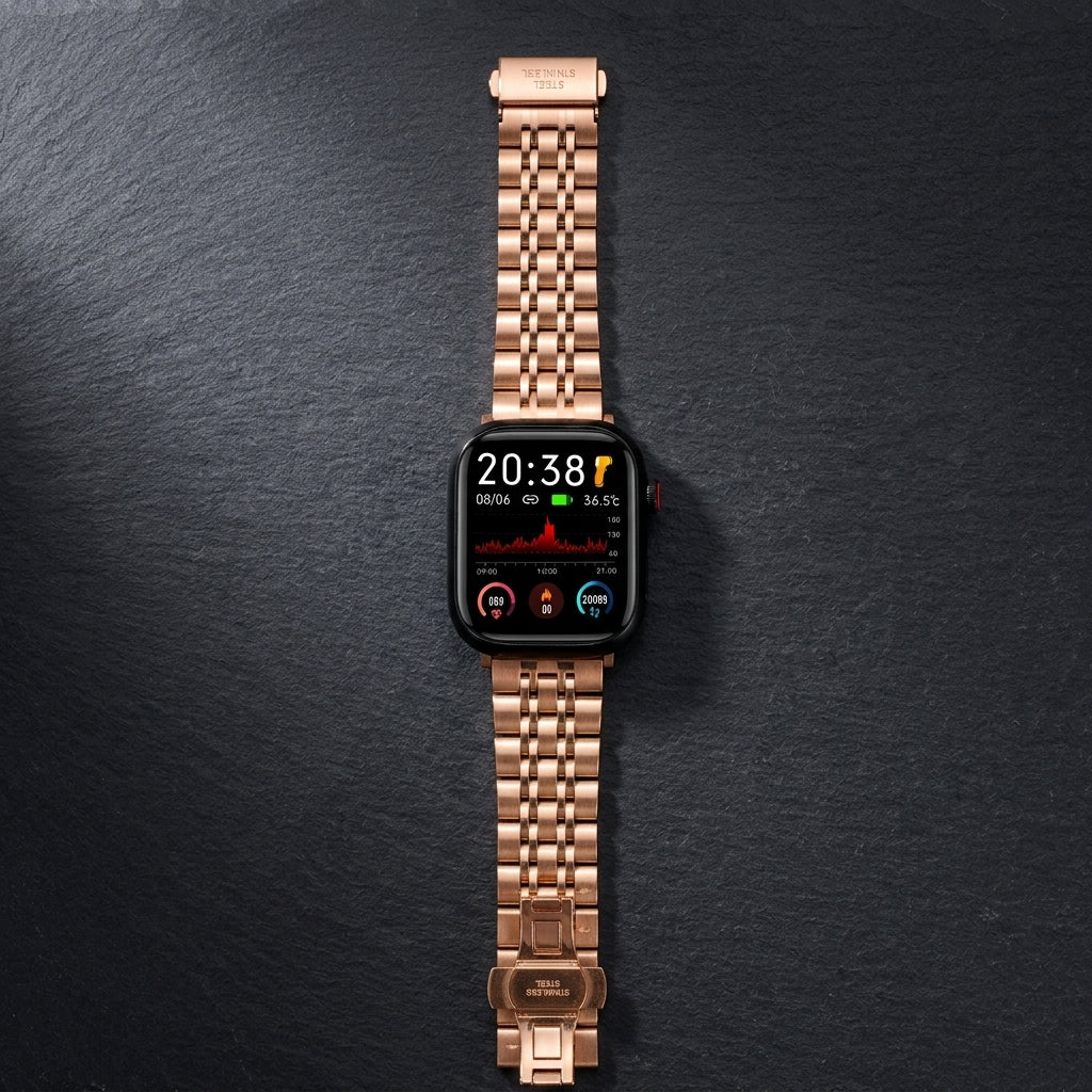 Omax FMS117 Rose Gold Stainless Steel Apple Watch Strap with Butterfly Lock – 38mm 40mm 41mm