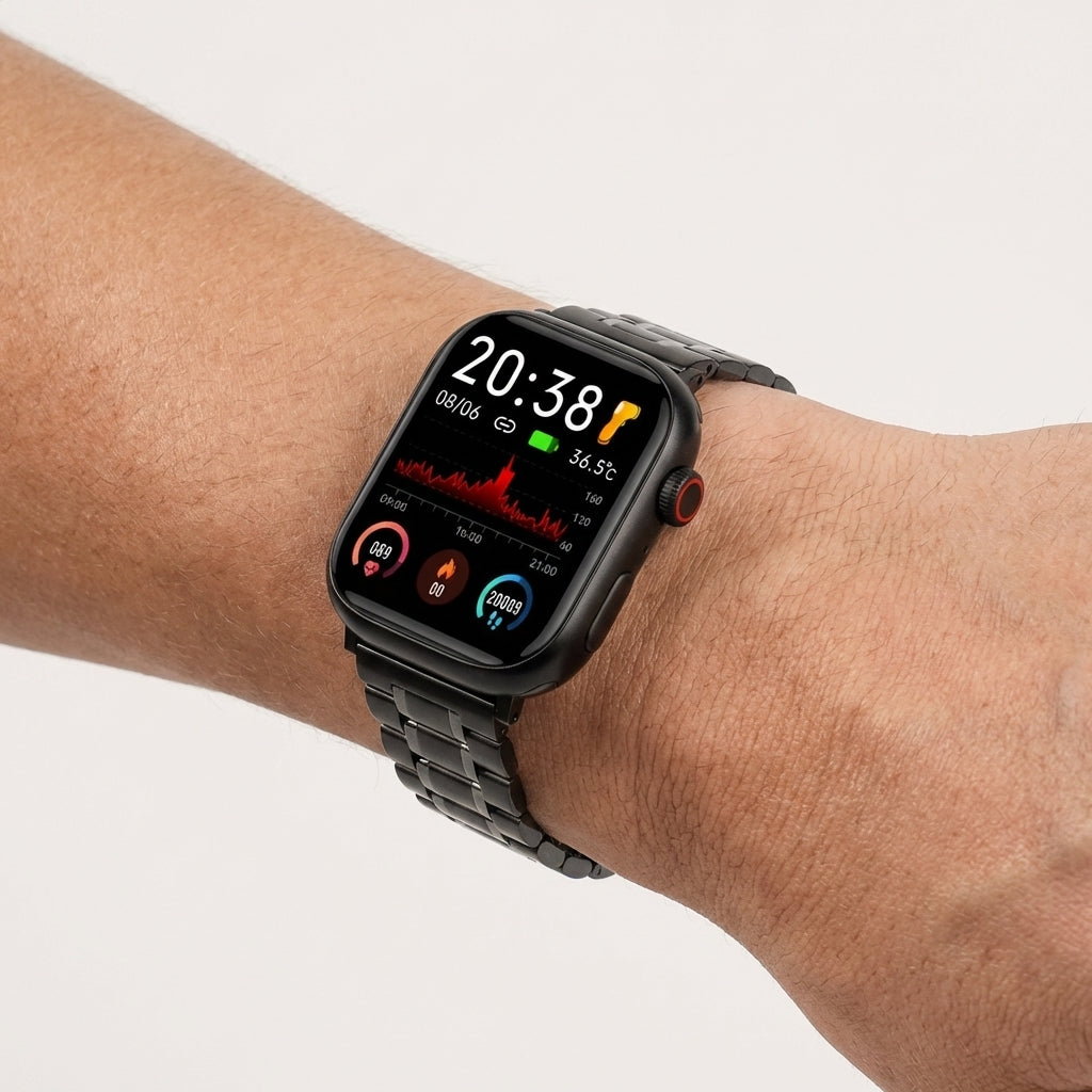Omax FMS109 All Black & Steel Two-Tone Stainless Steel Apple Watch Strap – 38mm 40mm 41mm