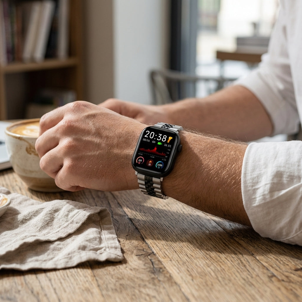 Omax FMS118 Black & Silver Two-Tone Stainless Steel Apple Watch Strap – 38mm 40mm 41mm