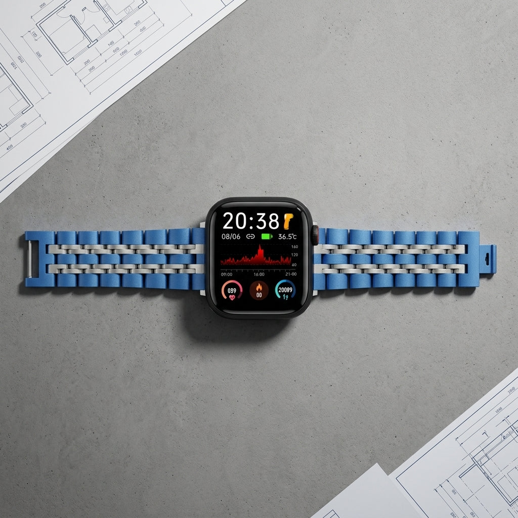 Omax FMS104 Steel & Blue Two-Tone Stainless Steel Apple Watch Strap – 38mm 40mm 41mm