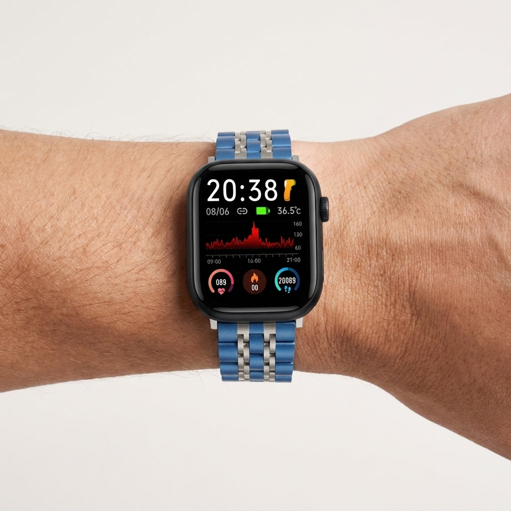 Omax FMS102 Blue & Steel Two-Tone Stainless Steel Apple Watch Strap – 38mm 40mm 41mm