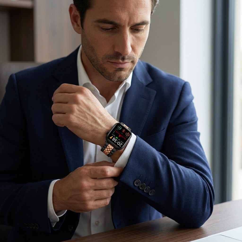 Omax FMS103 Black & Rose Gold Two-Tone Stainless Steel Apple Watch Strap – 38mm 40mm 41mm