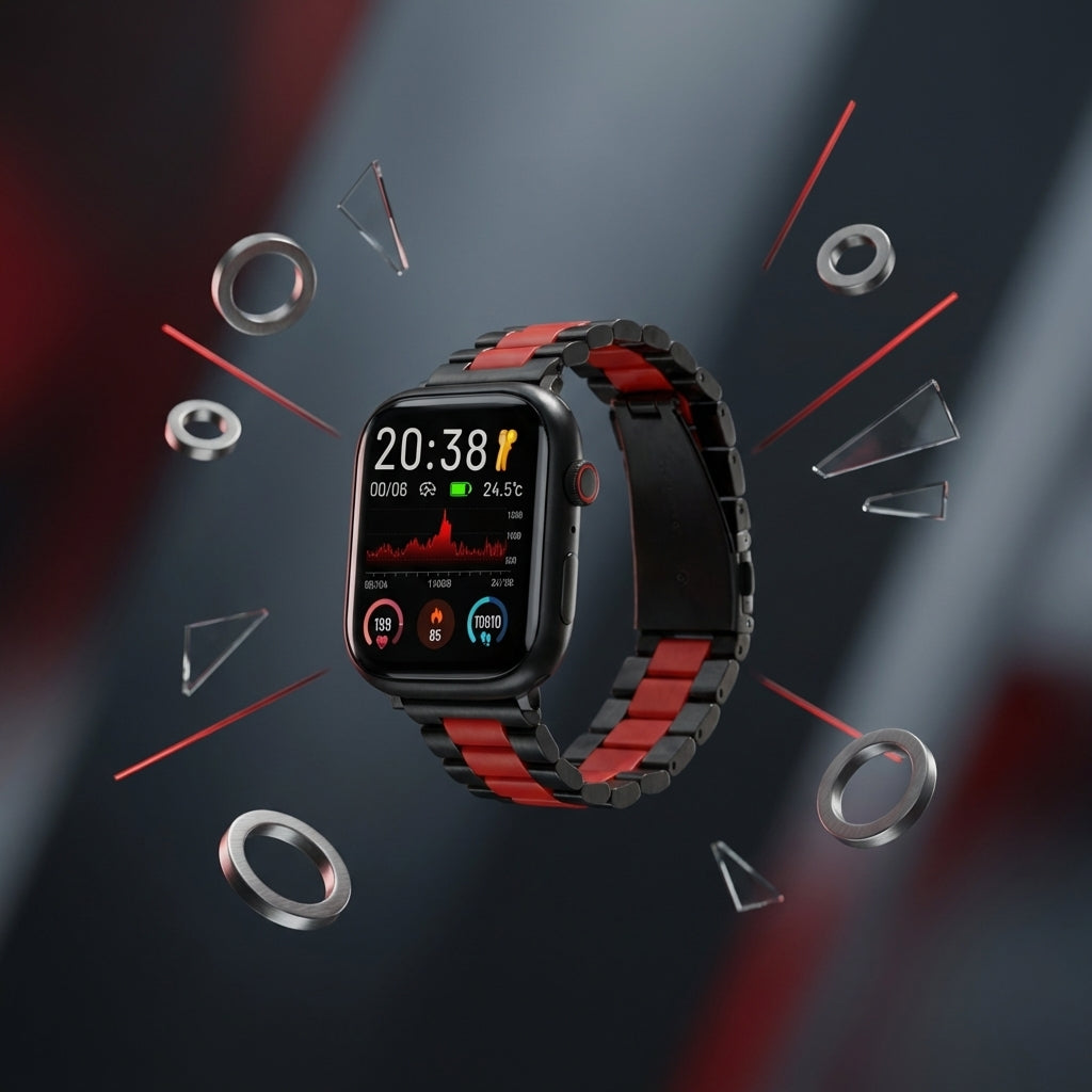 Omax FMS101 Black & Red Two-Tone Stainless Steel Apple Watch Strap – 38mm 40mm 41mm
