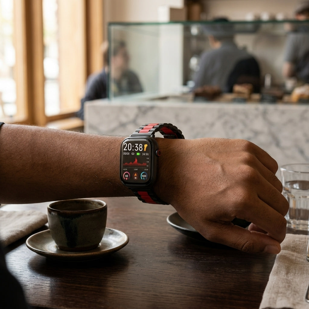 Omax FMS101 Black & Red Two-Tone Stainless Steel Apple Watch Strap – 38mm 40mm 41mm
