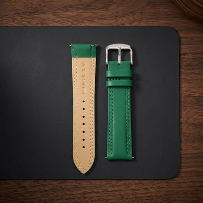Omax 22mm Green Solid Genuine Leather Watch Strap-Double Stitch for Quick Release and Self Changeable FS347