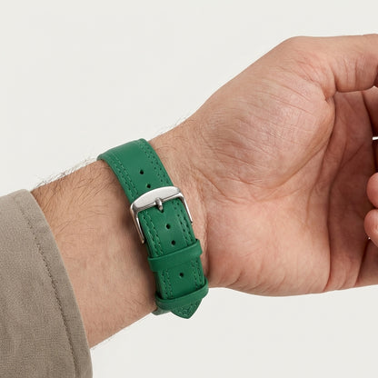 Omax 22mm Green Solid Genuine Leather Watch Strap-Double Stitch for Quick Release and Self Changeable FS347