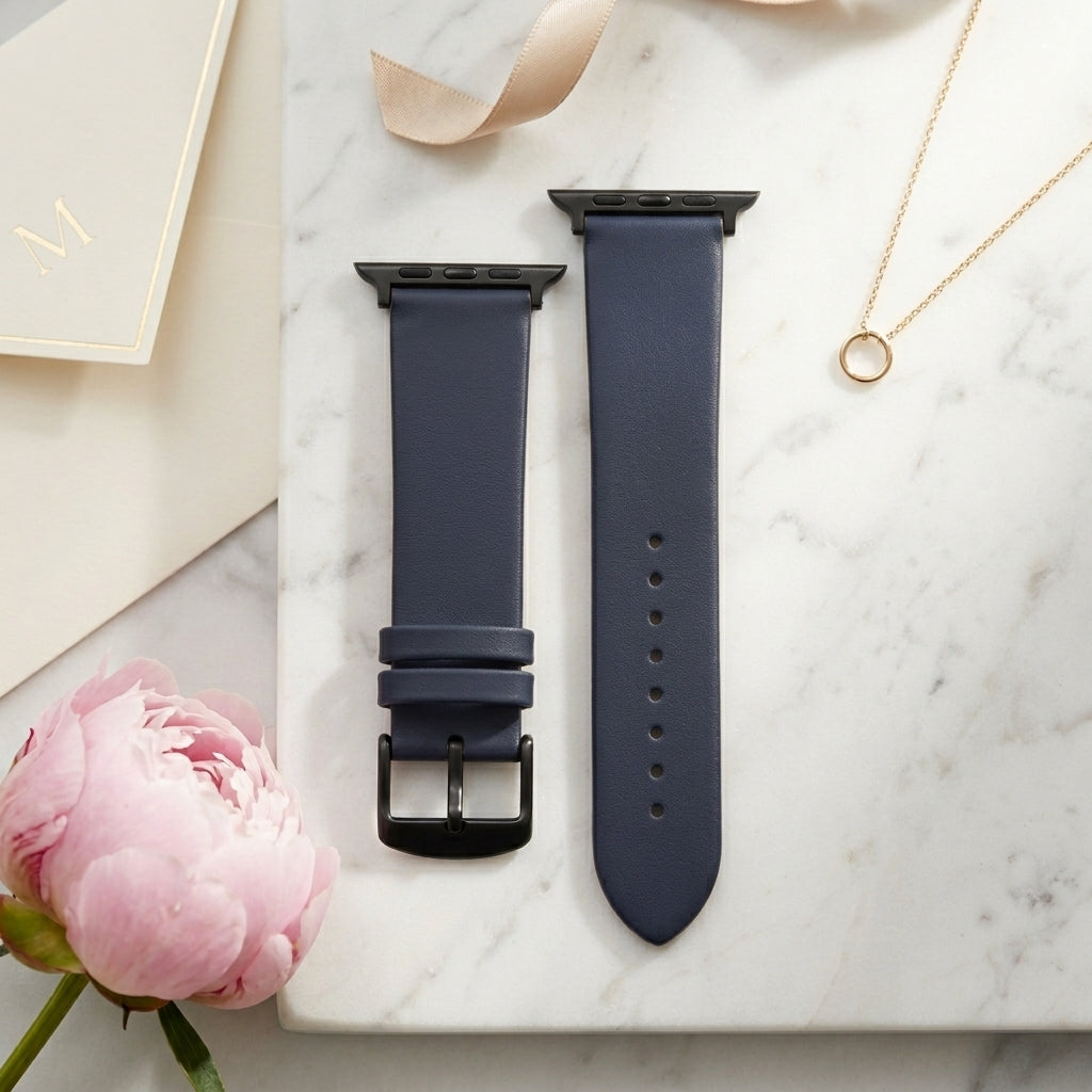 Boshek Blue Genuine Leather Watch Strap – Black Buckle, Self Changeable, Quick Release | FS308