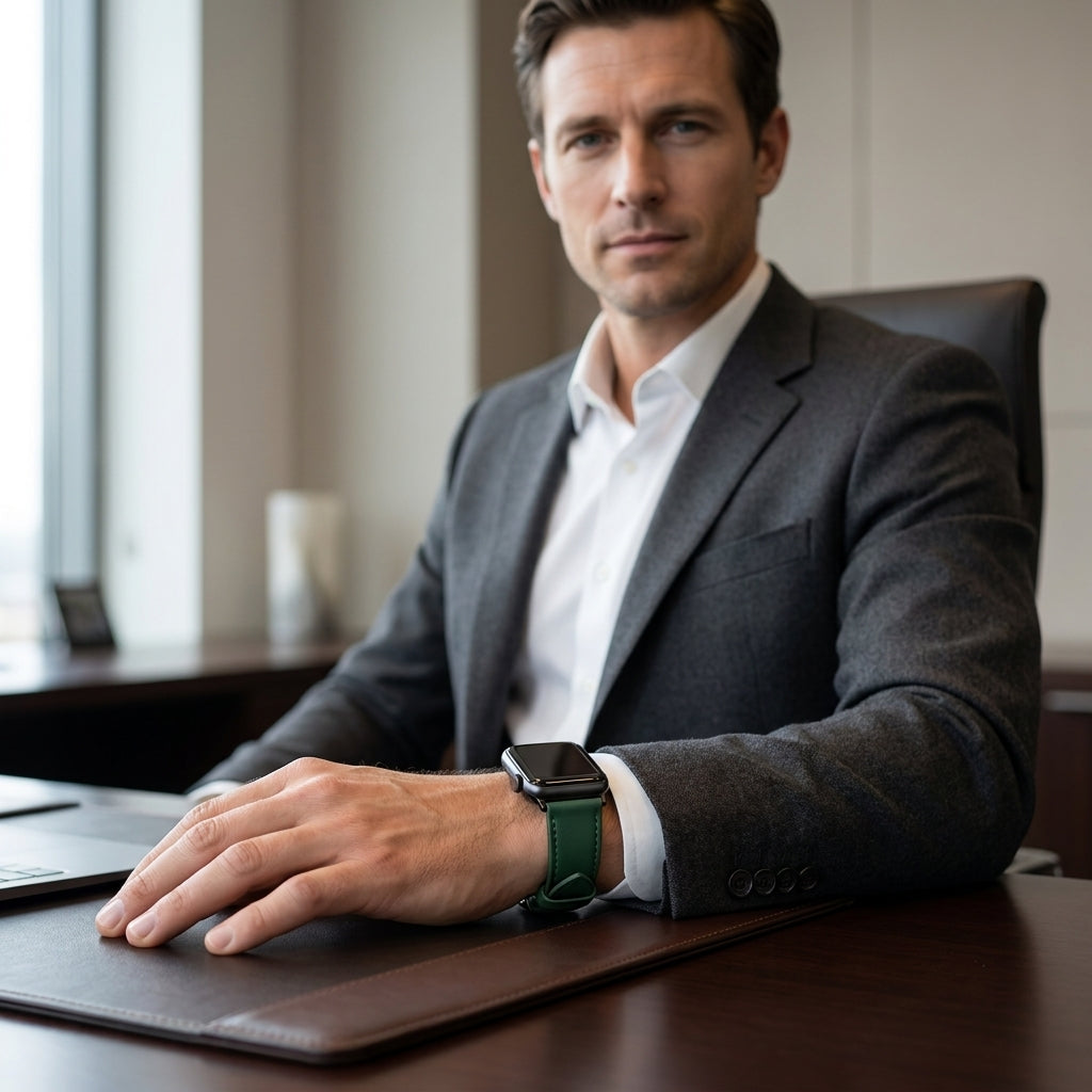 Boshek Green Genuine Leather Watch Strap – Black Buckle, Self Changeable, Quick Release | FS308