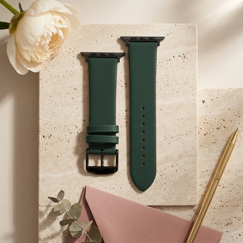 Boshek Green Genuine Leather Watch Strap – Black Buckle, Self Changeable, Quick Release | FS308