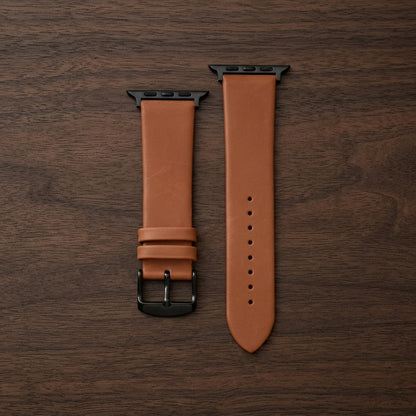 Boshek Tan Genuine Leather  Watch Strap. Black Stainless Steel Buckle Self Changeable FS308-TN-42-B
