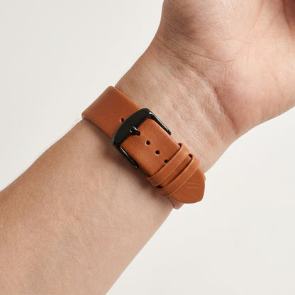 Boshek Tan Genuine Leather  Watch Strap. Black Stainless Steel Buckle Self Changeable FS308-TN-42-B