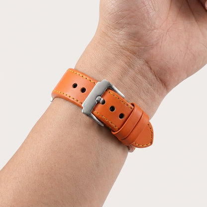 Boshek Orange Genuine Leather Watch Strap – Yellow & Blue Stitch, Silver Buckle, Quick Release | FS307