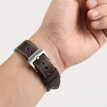 Boshek Brown Genuine Leather Watch Strap – Yellow & Blue Stitch, Silver Buckle, Quick Release | FS307