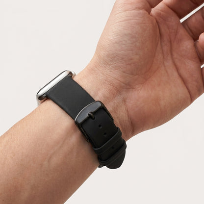 Boshek Black Genuine Leather Watch Strap. Black Stainless Steel Buckle Self Changeable FS308-BK-42-B