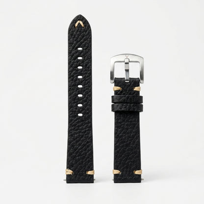 Omax Premium Black Leather Watch Strap for Men | Soft Textured Genuine Finish | Durable Stainless Steel Buckle |FS416-BK-20-S