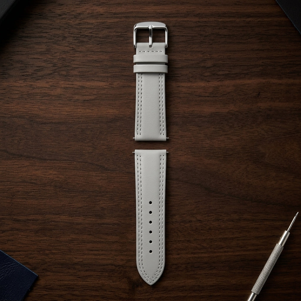 Omax 22mm Beige Solid Genuine Leather Watch Strap-Double Stitch for Quick Release and Self Changeable FS347