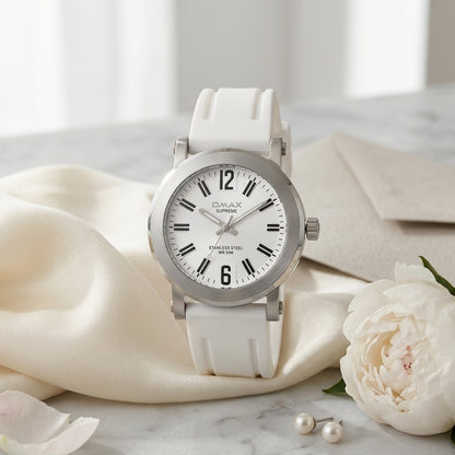 Omax White Dial White Silicone Casual Unisex Watch – SS212