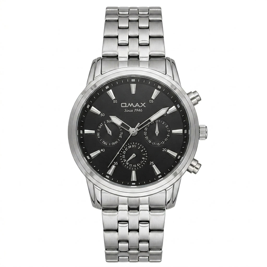 Omax Analog White Dial, Round Shape Case with Silver Band Color Watch Omax Analog White Dial, Round Shape Case with Silver Band Color Watch