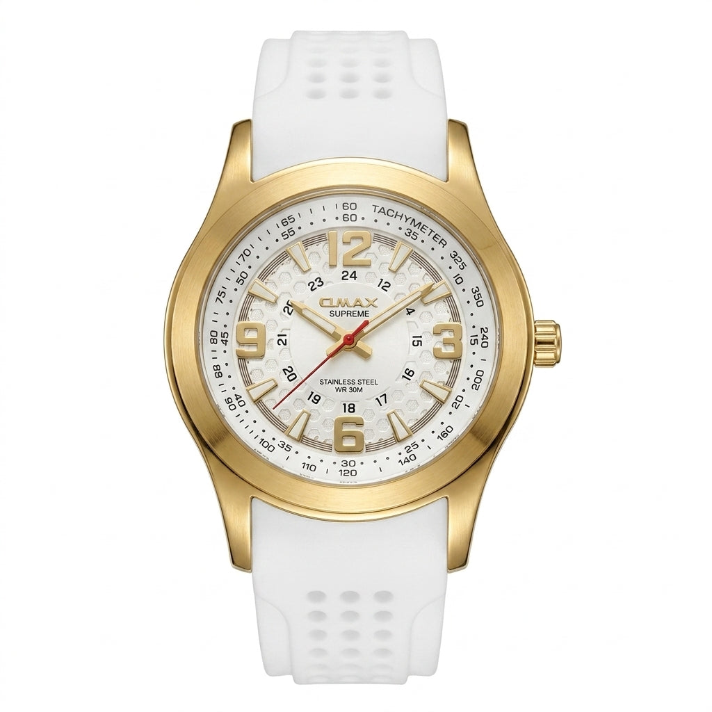 Omax Men's White Dial Golden Case White Silicone Watch for Men | SS369